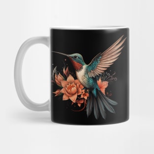 Colorful Hummingbird & Flower Illustration Mug